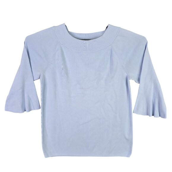 Womens Talbots Blue Ribbed Sweater 3/4 Bell Sleeves Cotton & Rayon Blend Size L - Picture 1 of 7